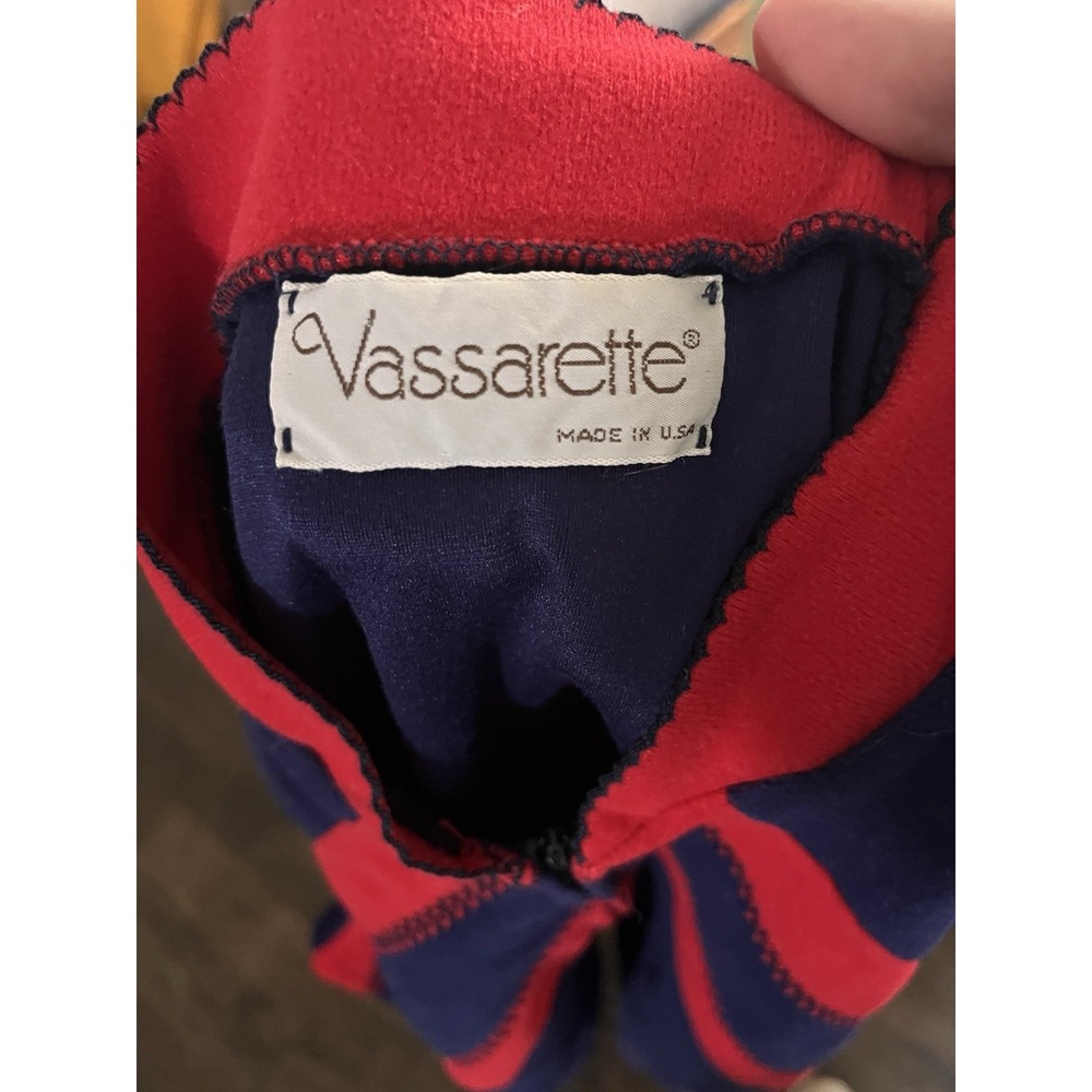 VTG Vassarette Velour Long Robe Zip Dress House Coat Med Blue Red Mrs. Roper 202 - Picture 2 of 5